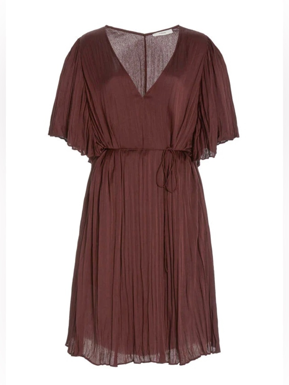 VINCE Crushed Satin Flutter Sleeve V-Neck Oxblood Dress small- belt is missing